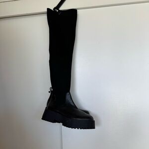 Black Knee-High Stretchy Sock Women's Boots